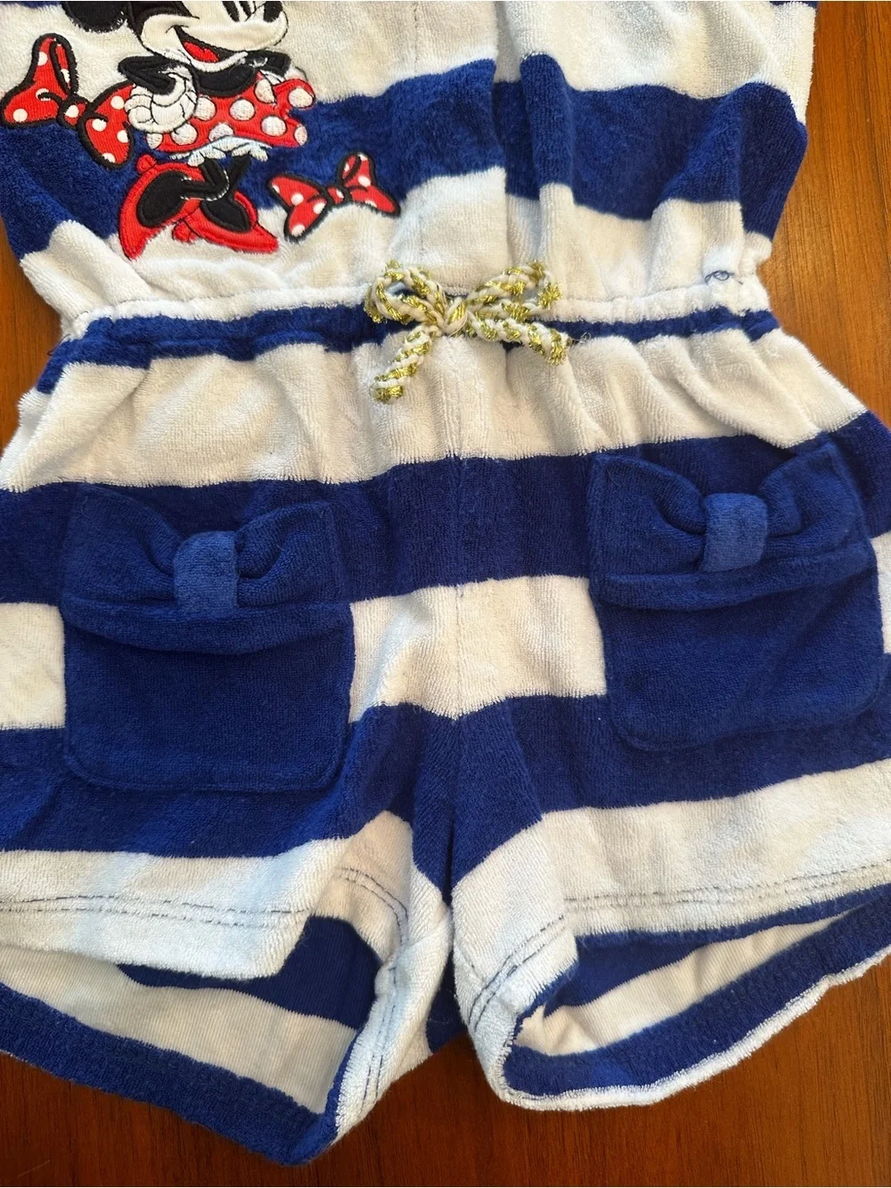 Disney Minnie Mouse Navy & White Striped Girls Terry Romper Coverup size 4
